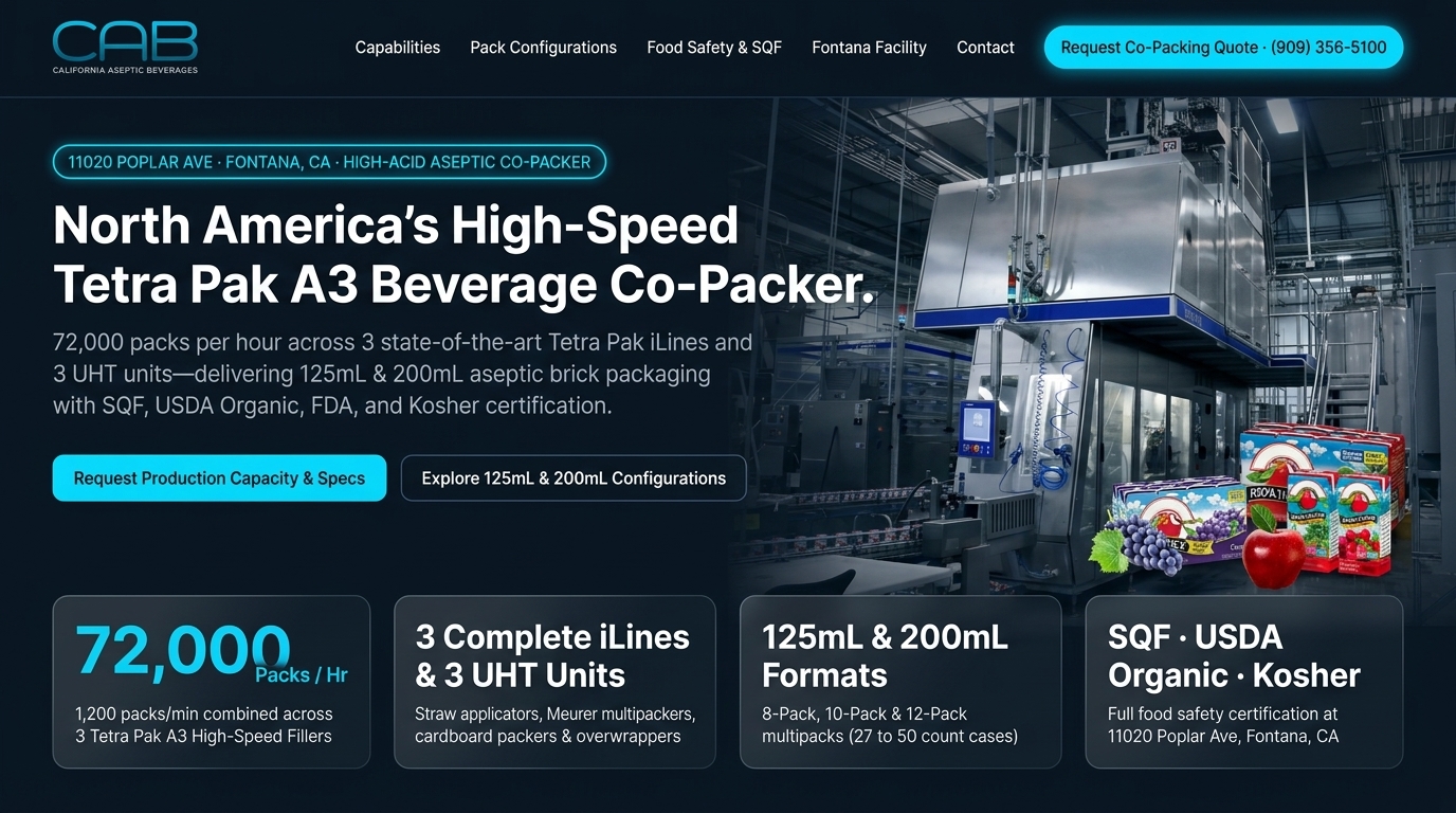 Proposed California Aseptic Beverages homepage preview